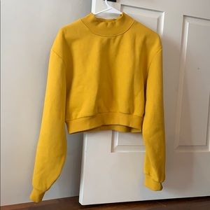 Yellow cropped mock turtleneck sweatshirt